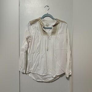 Medium White and Tan J. Crew Long Sleeve Blouse